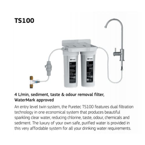 Puretec TS100 Twin Cartridge Water Filter Kit Undersink With High Loop LED Faucet